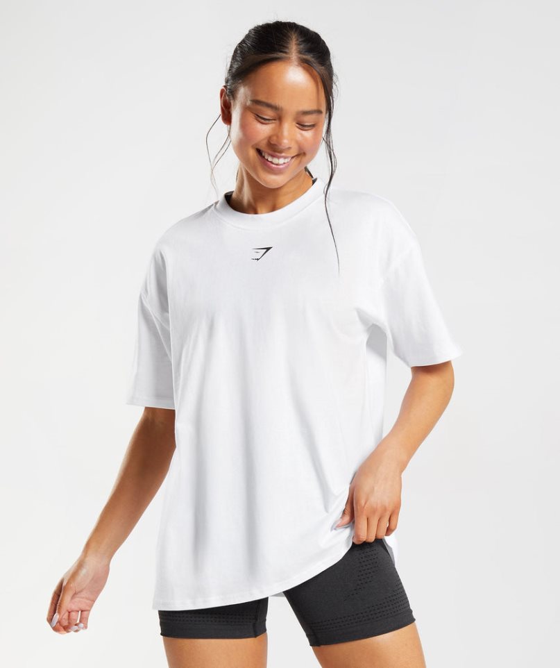 Koszulki Gymshark Fraction Oversized Damskie Białe | PL 375CMO